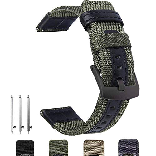 Olytop for Gear S3 Frontier/Classic & Galaxy Watch 46mm Bands 22mm Quick Release Premium Nylon with Leather Sports Strap Wrist Band with Metal Buckle for Samsung Gear S3 Smart Watch -Army Green