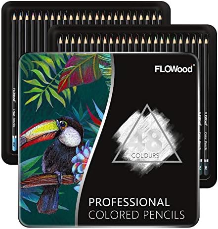 FLOWood 48 Colored Pencils Soft Core Drawing Pencils Set Art Supply for Coloring Books Tin Case