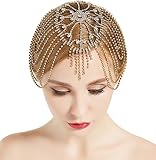 BABEYOND Vintage Style Roaring 20s Crystal Rhinestone Flapper Cap Headpiece (Gold)