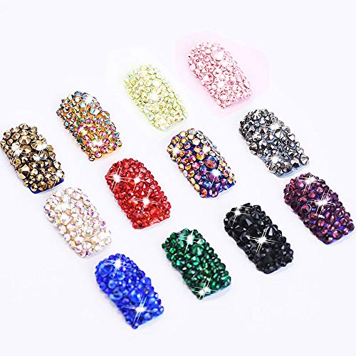 (4500+PCS 3 Pack) Rhinestones for Craft,AKWOX Crystals AB Nail Art Rhinestones Round Beads Flatback Glass Charms Gems Stones for DIY Makeup Clothes Shoes 6 Sizes (2-5 mm)(Pink)