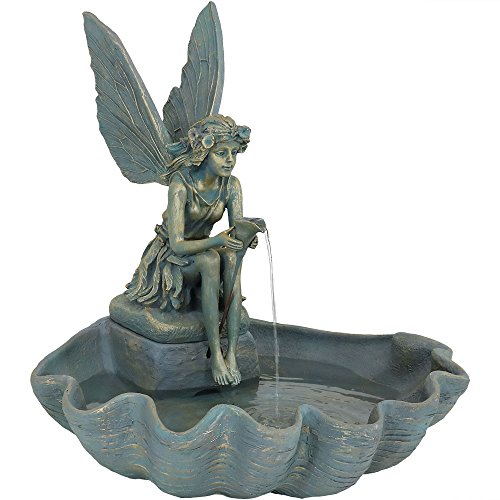 Sunnydaze Outdoor Garden Fountain, Fairy Shell Water Feature, 30 Inch - for Patio, Backyard, and Lawn