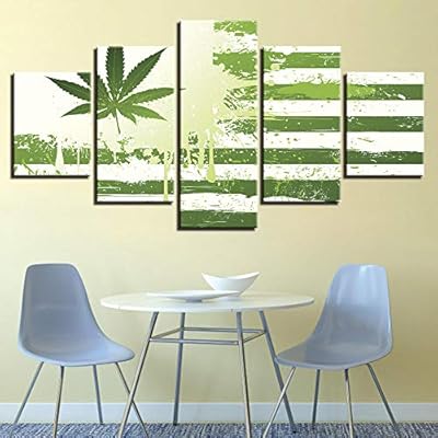 Zdlyy Picture Hd Print Wall Art Deco Home 5 Green Leaf Banner