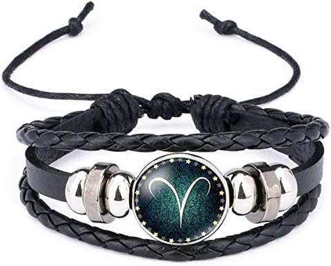 DEER HOUSE 12 Constellation Luminous Bracelets for Men Women Handmade Braid Leather Adjustable Bracelets Jewelry Accessories Gifts