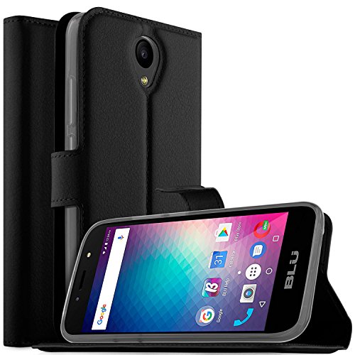 BLU Advance A5 case, KuGi BLU Advance A5 case, ultra-thin MX style PU Cover + TPU Back Wallet stand Case For BLU Advance A5 smartphone (Black)