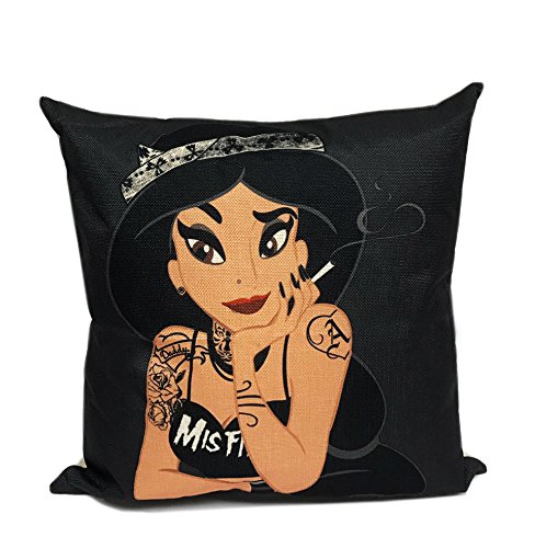 Fennco Styles Punk Rock Tattooed Princess Print Decorative Throw Pillow - 17"X17" (Case Only, Princess Jasmine)