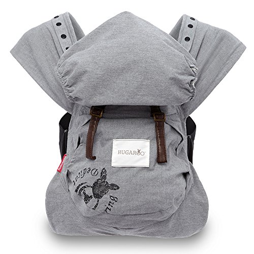 Mamaway Hugaroo Cross Back Temp. Balance Baby/Child Carrier, Extendable Shoulder Strap & Back Lumber Supports, w/Hood Cover, Drool Teeth Pad, All Carry Positions, Newborn to Toddler-Light Grey