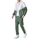 Floette Men Retro Windbreaker Track Suit Track Jacket Track Pant Athletic Hip Hop Windproof Sweat Suit