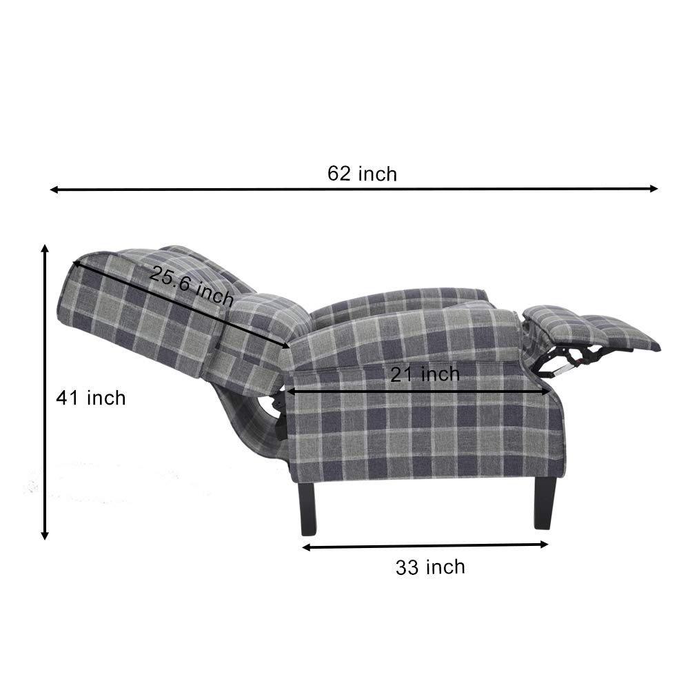 Dark Plaid Grey Armchair Relax Reclining Sofa Wing Chair for Living