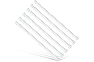 6Pcs Tension Rod, Goowin Tension Curtain Rod, No Drilling Rustproof Spring Small Tension Rod, Adjustable Tension Rods for Closet, Kitchen, Cupboard, Wardrobe, Bookshelf (White, 16-28 inch)