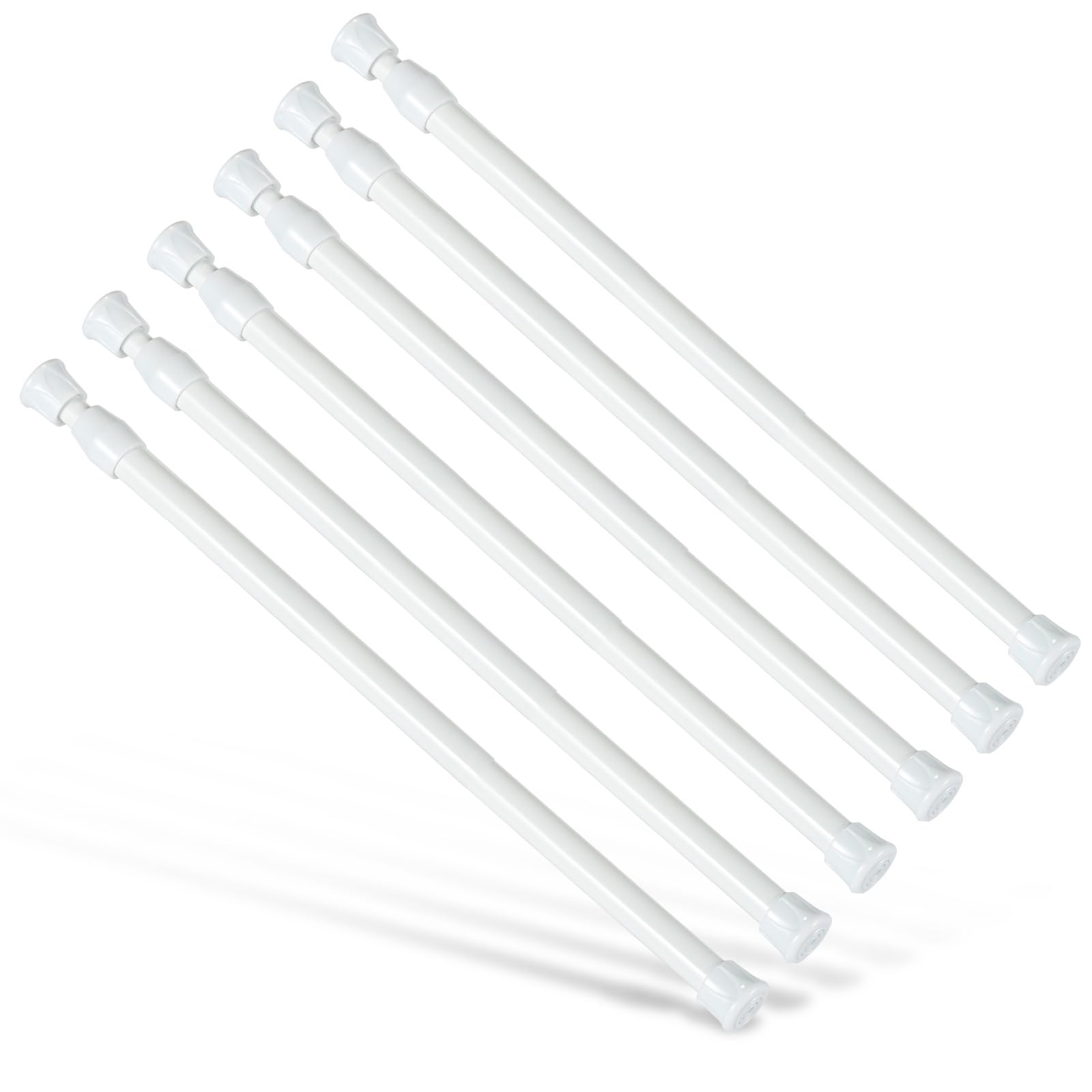 6Pcs Tension Rod, Goowin 40-70cm Tension Curtain Rod, No Drilling Rustproof Spring Small Tension Rod, Adjustable Tension Rods for Closet, Kitchen, Cupboard, Wardrobe, Bookshelf (White)