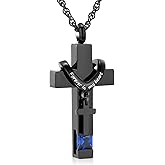 shajwo Cross Urn Necklace for Ashes Birthstone Rose Flower Cremation Jewelry for Women Gilrs Keepsake Memorial Ashes Pendant