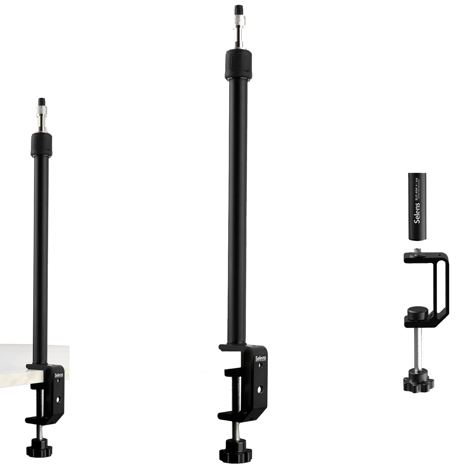 Selens Camera Desk Mount Table Ring Light Tripod Stand 39-65cm Adjustable Monopod Clamp with 1/4" 3/8" Screw for Tabletop DSLR Live Streaming Video LED Microphone Youtube Webcam Photography