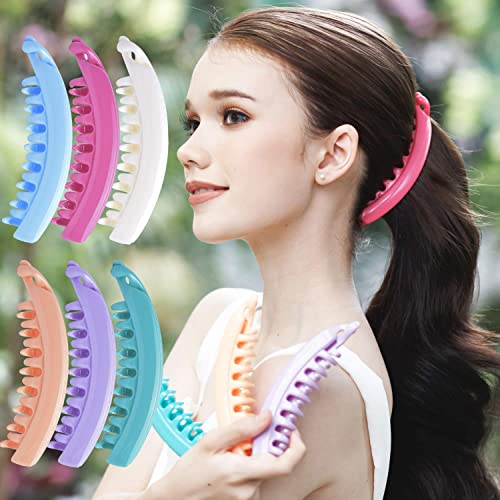 RC ROCHE ORNAMENT 6 Pcs Womens Premium Hair Plastic Banana Classic Clincher Strong Hold Ponytail Maker Girls Ladies Beauty Accessory Clasp Clip, Medium Pastel Multicolor