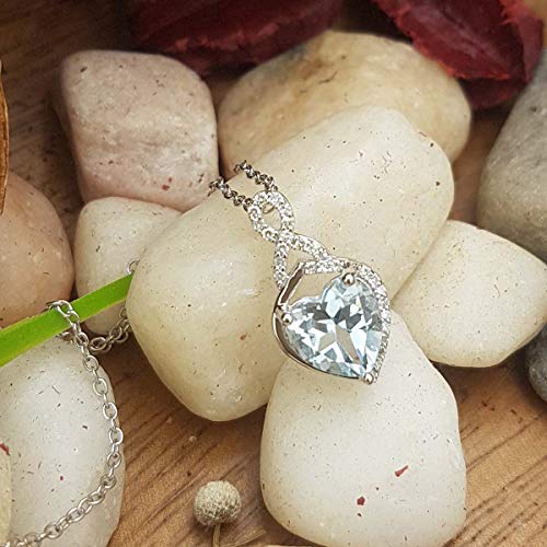 Dazzlingrock Collection 10K 8 MM Heart Shaped Aquamarine & Round White Diamond Ladies Heart Pendant, White Gold