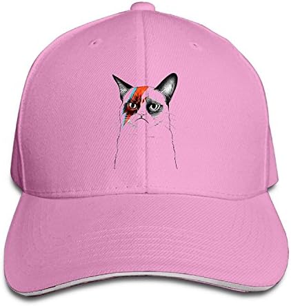 T121 Grumpy Staring Cat THUNDER Sandwich Flex Fit Cap Sunbonnet Hat Pink
