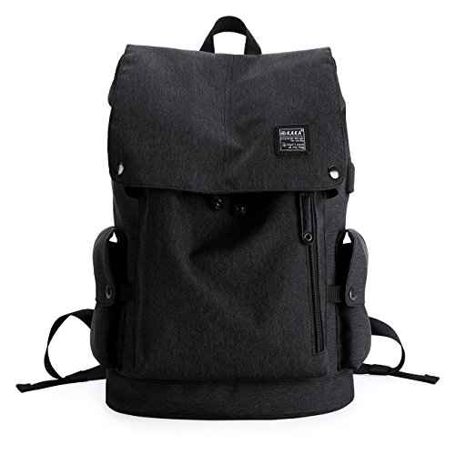 KAKA Lightweight Canvas Backpack Shoulder Daypack for 15.6-Inch Laptops Black