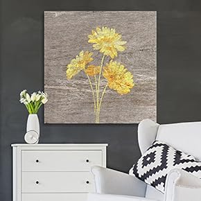 Square Canvas Wall Art - Yellow Daisy Wood Effect Canvas - Giclee Print Gallery Wrap Modern Home Art Ready to Hang - 12x12 inches