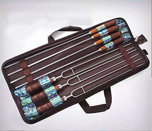 7pc Stainless Steel Roasting Sticks Set (4pc Barbecue needles+ 3pc U-shaped forks), with Barbecue Forks Wooden Handle to Protect and exquisite portable bag