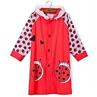 SILVERFEVER Rain Coat Kids Cartoon Characters Thick Raincoat Rain Poncho for Girls Boys with School Bag Cover (Red Lady Bug, Small)