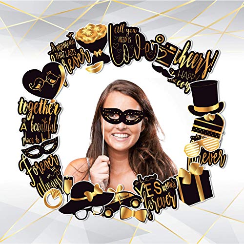 Wedding Photo Booth Props - Gold Wedding Photobooth Props and Signs - Party Favors Supplies and Decorations (24 Count) - Thumbnail 4