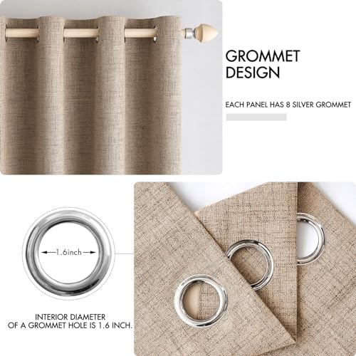 MIULEE 100% Blackout Linen Curtains for Bedroom 52x84 Inches Copper Brown | Room Darkening, Light Blocking, Thermal Insulated, Grommet Top, Linen Textured, Window Curtains for Living Room, 2 Panels