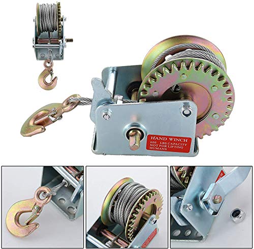 Angotrade Heavy Duty Hand Winch, 600LBS Hand Crank Strap Gear Winch with 8m Steel Wire, Manual Operated Two-Way Ratchet ATV Boat Trailer Marine - Image 5