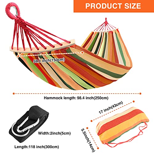Hammock 200 x 150 cm, Camping Hanging Mat with Balance Beam, Extra Large Canvas Hammock Portable with Carry Bag up to 300 kg for Yard Garden (Colourful)