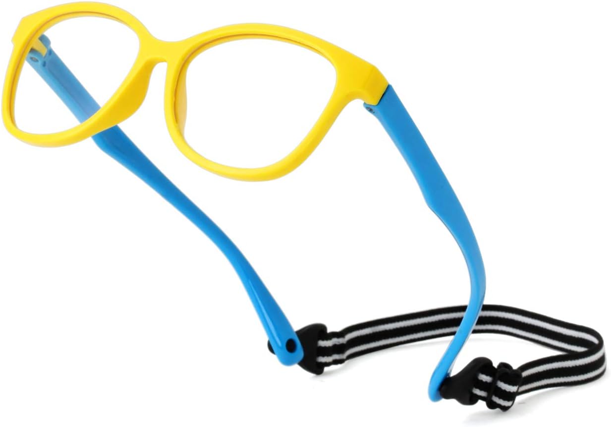 Kids Blue Light Blocking Glasses TPEE Rubber Flexible Frame With Glasses Rope, for Children Age 2-10