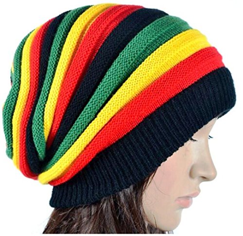 Rasta reggae knitted pull on slouch cap, hat beanie