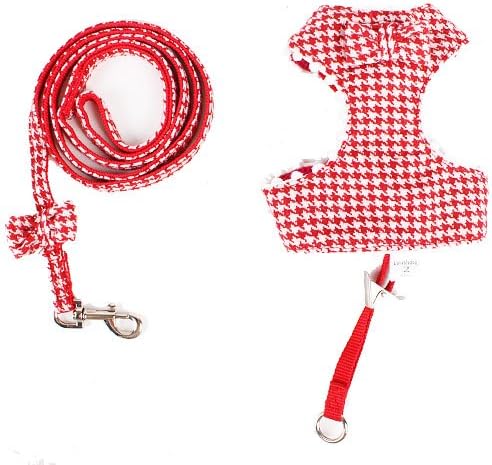New Red Houndstooth Dog Harness And Lead Set For Chihuahua and Puppy 5 Size (XXS)