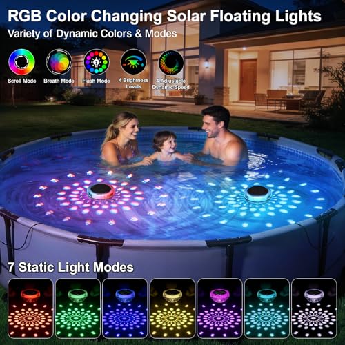 BSgifts Floating Solar Pool Lights, Outdoor LED Floating Pool Lighting with Remote, RGB Color Changing, IP68 Waterproof, Light Sensor Auto ON/Off Suitable for Inground, Above Ground Pools, 2 Pack