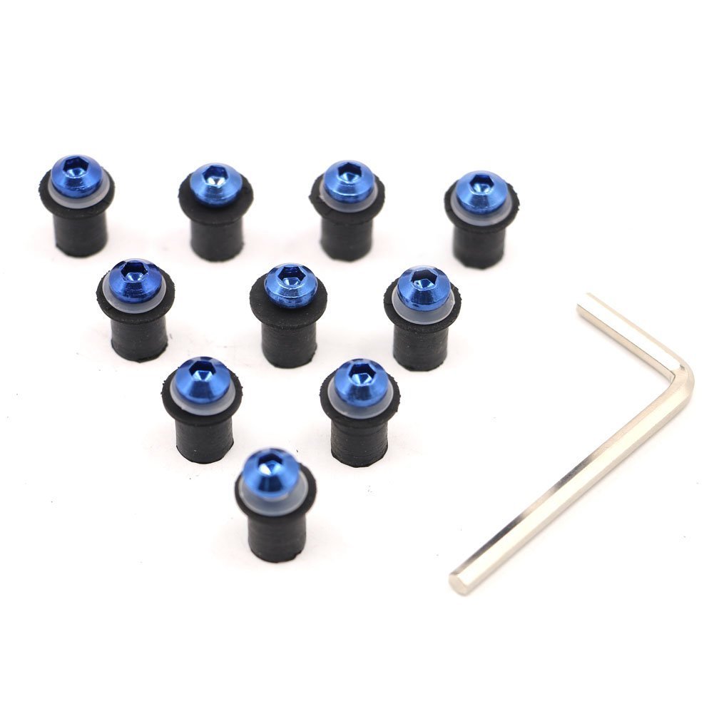 Alpha Rider Universial 10x Windshield Bolts 5MM Windscreen Mounting Screws for kawasaki Ninja 500 1987-1993 EX500A | Ninja 500 1994-1996 EX500D | Ninja 500R 1997-2009 EX500D Blue