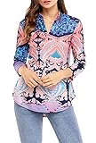 Dokotoo Womens Summer Casual Ladies 3 4 Sleeve Floral Print V Neck Tunic Blouses and Tops Orange Large