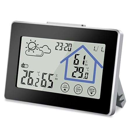 Vegena Wetterstation Funk mit Außensensor, Innen Außen Thermometer Hygrometer Wettervorhersage, Digital Farbdisplay Touchscre