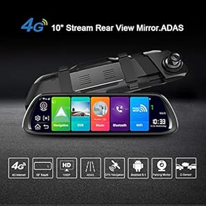 SZKJ D30 Specchietto retrovisore universale per auto, con dash cam retro, navigatore GPS, musica via Bluetooth, WiFi, Android 8.1, lenti doppie FHD 1080p - immagine 3