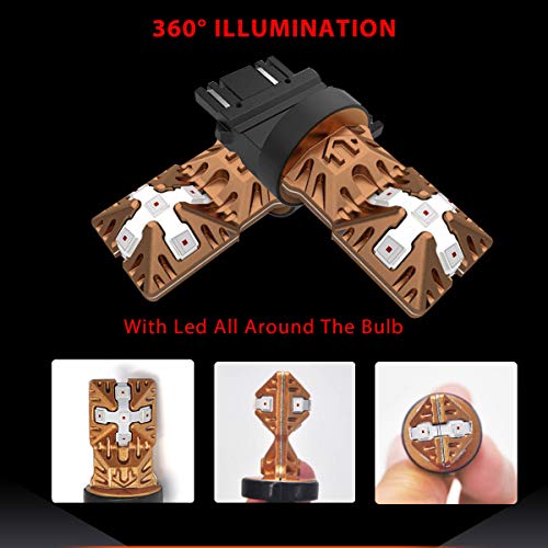 LASFIT 3157 3156 3057 3457 LED Bulbs Polarity Free Super Bright LED Lights, Use for Brake Tail Light, Turn Signal Lights, Brilliant Red (Pack of 2)