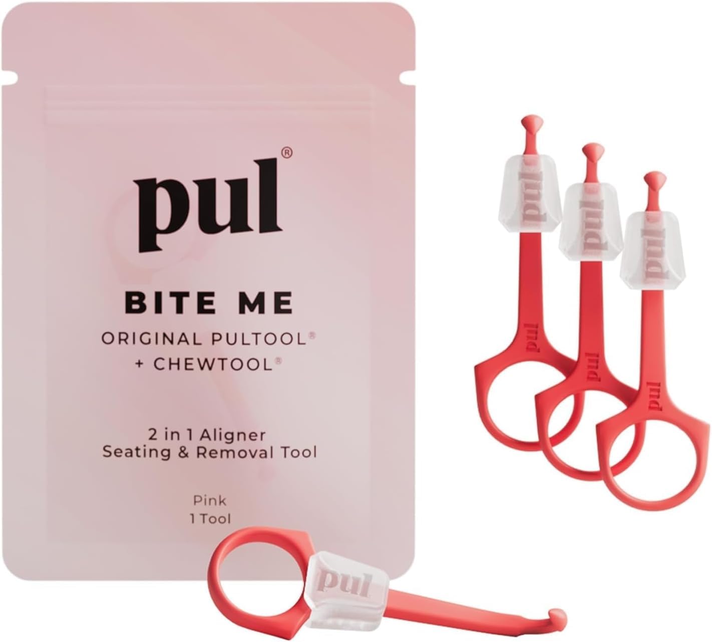 PUL 2-in-1 Clear Aligner Chew Tool & Removal Tool - Pink | Orthodontic Chewie + Remover Combo | Hygienic, Reusable, BPA-Free Dental Accessory for Invisalign