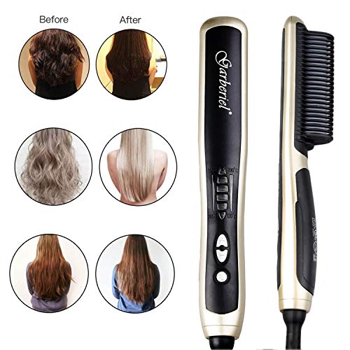 Garberiel 2 in 1 Hair Straightener Brush Straight Hair Comb and Curly Hair Comb 3 Purpose Comb with Premium PTC Ceramic Heating Components 6 Modes