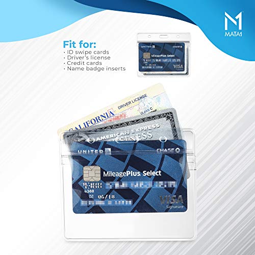 Mata1 Lanyard with ID Holder (Black Lanyard, 2.25x3.5 Inch Horizontal Badge, 50 Pack), Round Woven Lanyards and Clear Plastic Card Holders