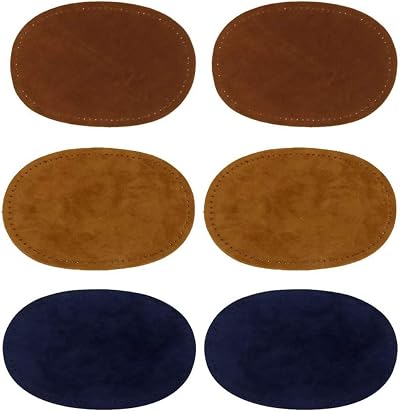 POFET 3 Pairs Sew On Suede Oval Elbow Knee Patches Brown Tan Blue
