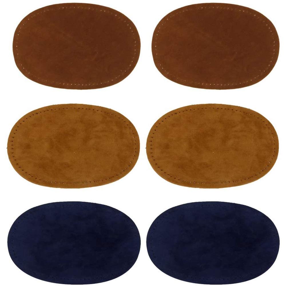 POFET 3 Pairs Sew On Suede Oval Elbow Knee Patches for Sweater Repair Crafts Brown Tan Blue