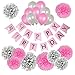 Birthday Decorations for Women and Girls, Pink and Silver Birthday Decorations, Happy Birthday Banner, Birthday Girl Banner Set, Teen, 1st Birthday, Kids Birthday Party Supplies, Balloons, Pom Poms