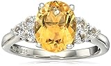 Sterling Silver Citrine and Lab White Sapphire Oval Ring, Size 7