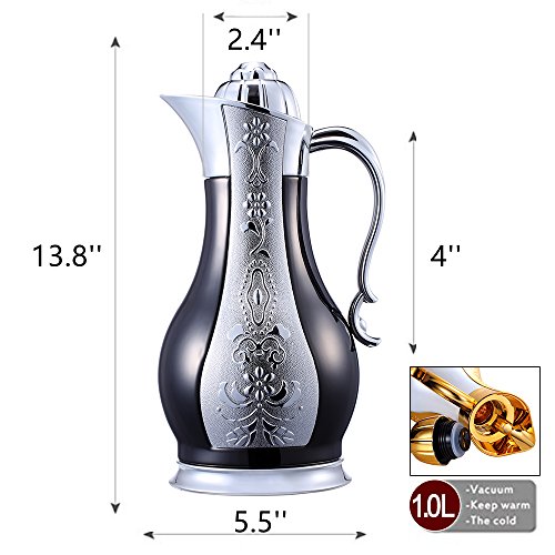 BonNoces 34 Ounce Coffee/Tea Thermal Carafe - Stainless Steel Double Walled Vacuum Insulated Heat & Cold Retention-Retro Romantic Presents Unique Housewarming & Holiday Gift