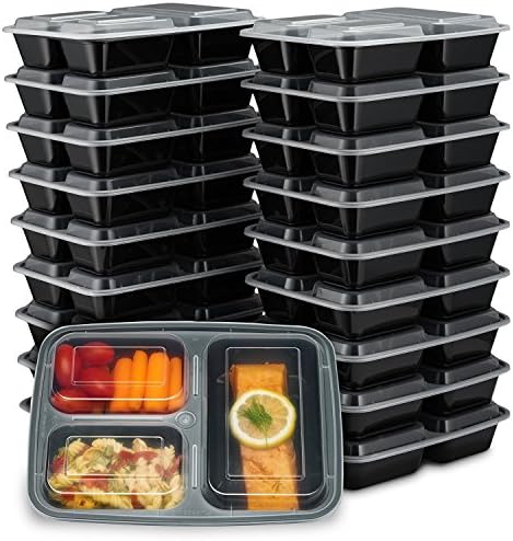 Meal Prep Containers,Epboru [20 Pack] 3 Compartment Food Storage Reusable Lunch Boxes Microwave/Dishwasher/Freezer Safe BPA Free Portion Control Bento Boxes (39 Oz.)