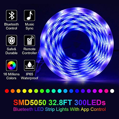 LED Strip Lights, Waterproof 32.8ft Led Music Sync Color Changing Light with 44keys Music Remote Controller, Led Lights for Room, Bedroom, TV, Party