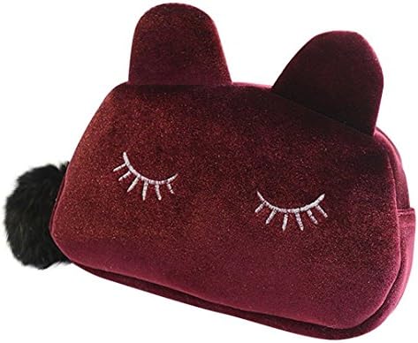 Momongel Portable Cartoon Cat Coin Storage Case Travel Mini Makeup Flannel Pouch Cosmetic Bag