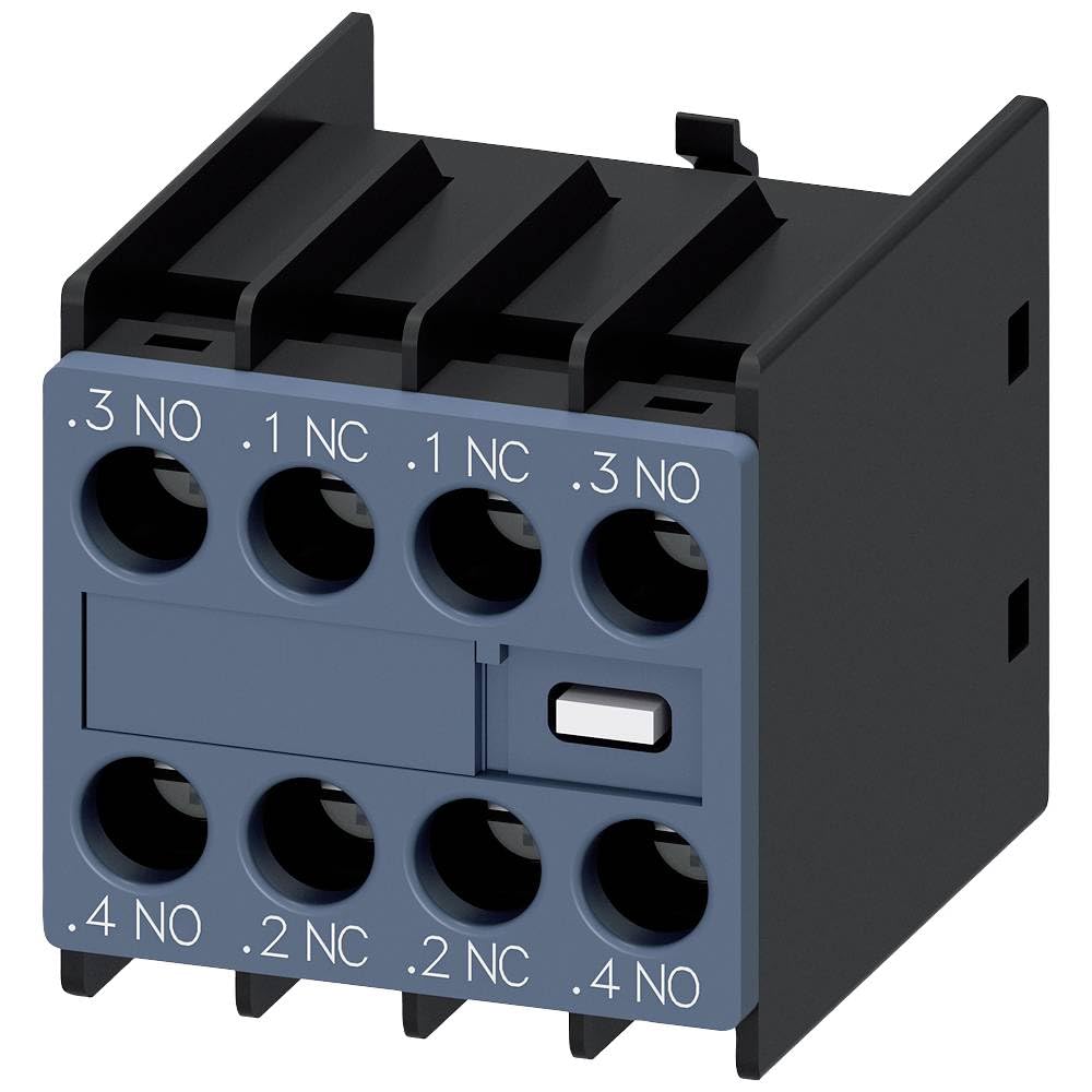 Siemens 3RH2911-1FA22 Aux.Switch Block, Front, 2No+2Nc, Curr.Path: 1No, 1Nc, 1No, F. Cont. Relays A. Motor Cont., 3RT2 Screw Terminal .3/ .4,.1/ .2,.3/ .4, White