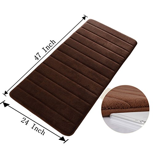 Drhob 47" x 24" Long Memory Foam Bath Mat Absorbent Carpet Runner Extra Soft Machine-Washable Bathroom Rug Kitchen Floor Bathmat with Non-Slip Backing (Brown)