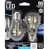 Feit Electric BPA1560/850/LED/2 60W Equivalent Clear A15 Dimmable LED Light Bulb (2 Pack), Daylight, 60 Watt, Standard Piece